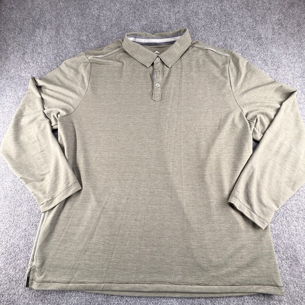 Tommy Bahama Mens XXL Long Sleeve Polo Shirt Olive Green Marl Stretch 0468